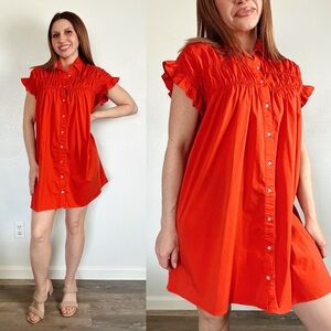 Lili Sidonio Springy tangerine ruffle shirt Dress size small